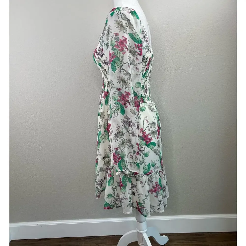 Steve Madden Floral Chiffon Smocked Mini Dress M GardenCore Romantic Whimsigoth